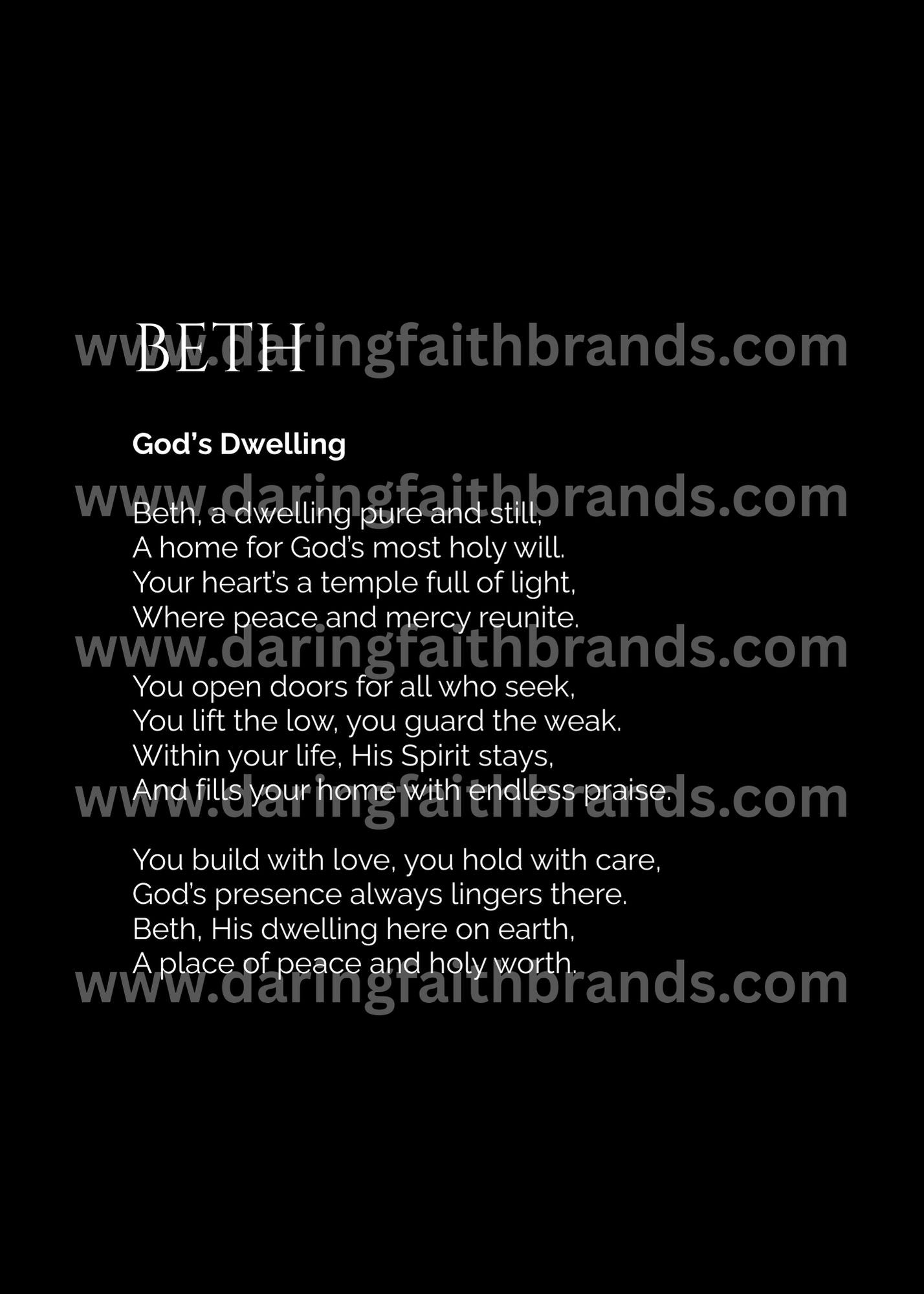 Beth - Custom Name Meaning Poem - Digital Download