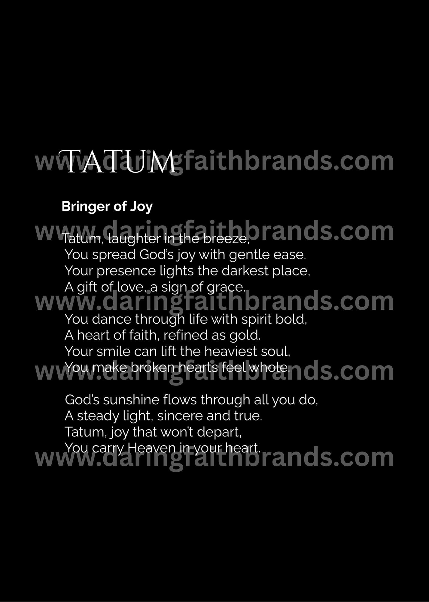 Tatum - Custom Name Meaning Poem - Digital Download