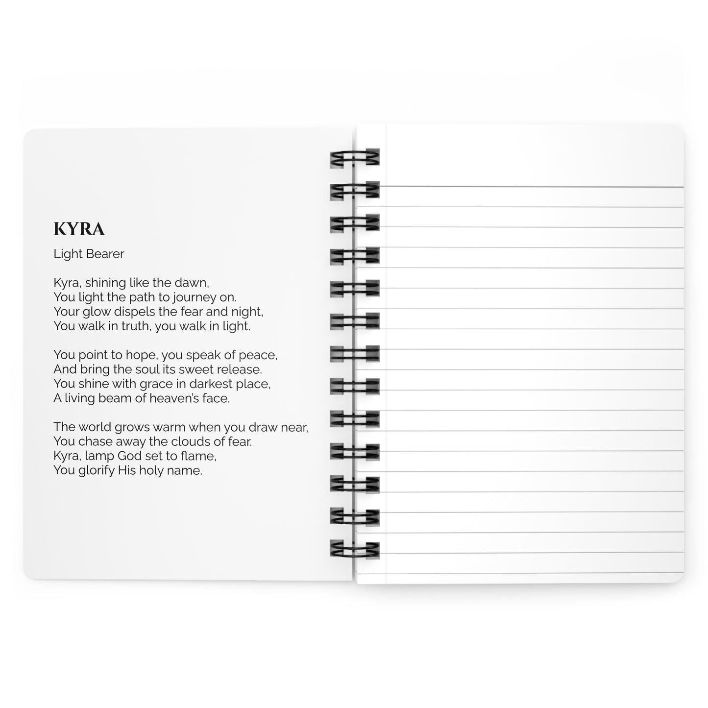 Kyra - Custom Name Meaning Journal & Poem White
