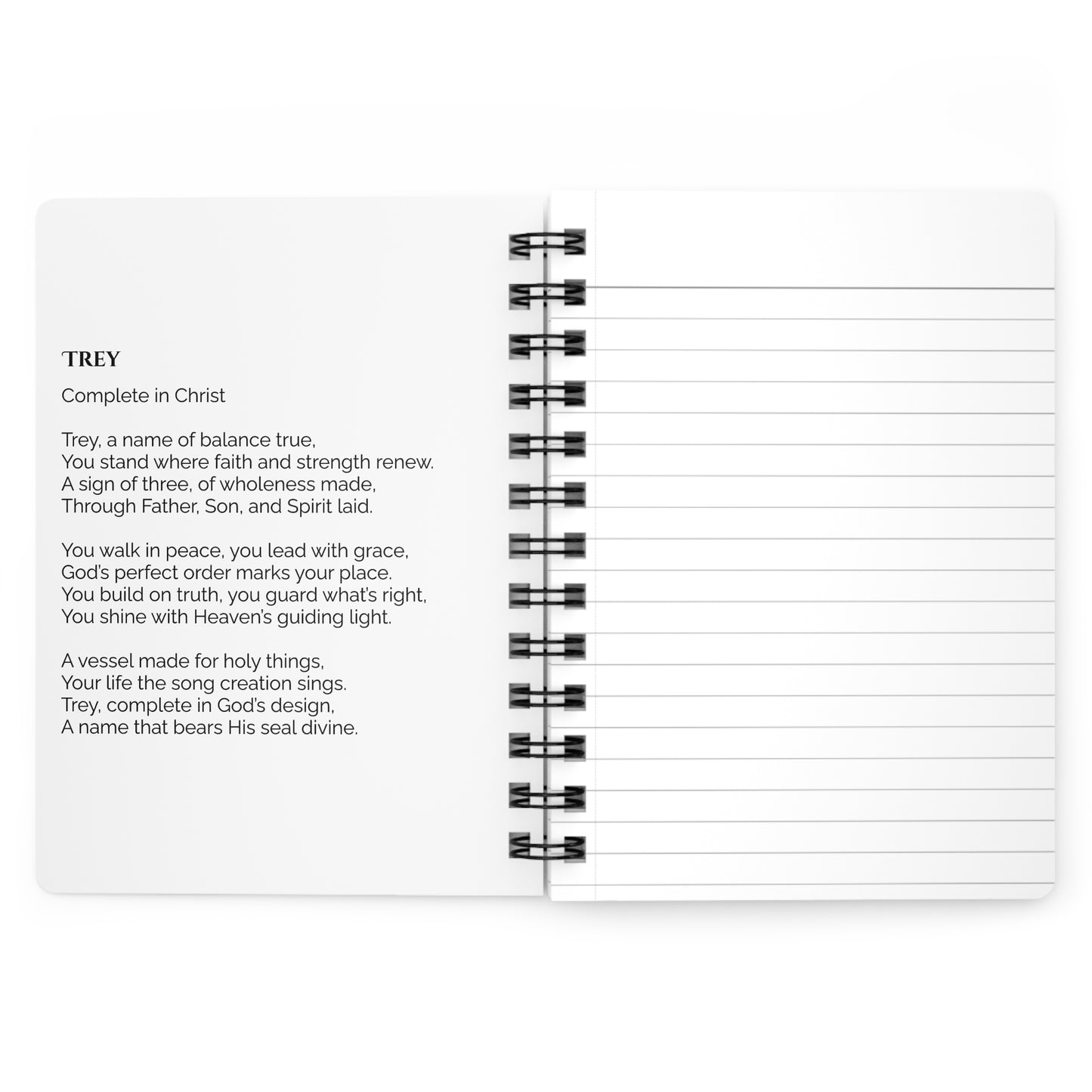 Trey - Custom Name Meaning Journal and Poem White