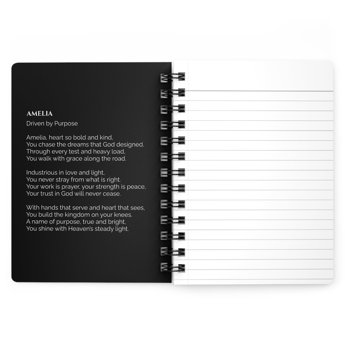 Amelia - Custom Name Meaning Journal and Poem Black