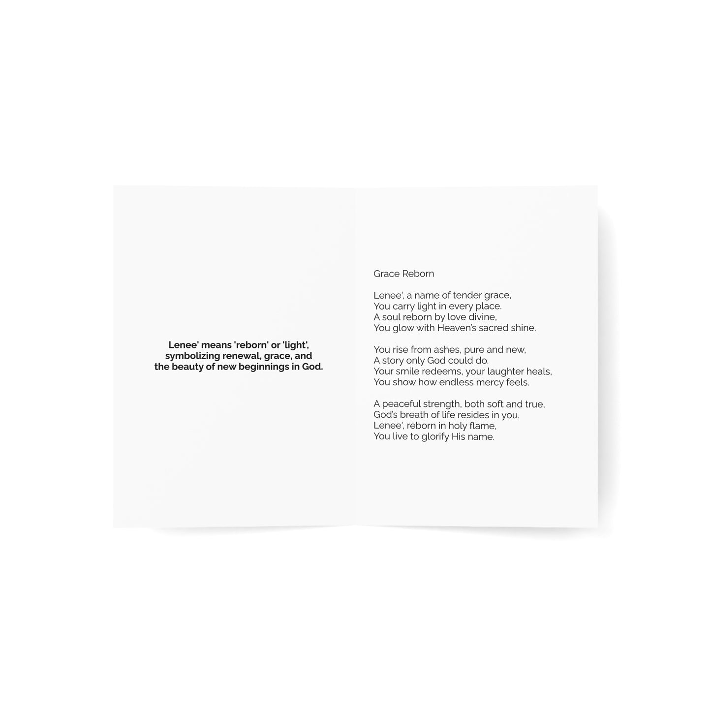 Lenee' - Personalized Name Meaning Card with Poem