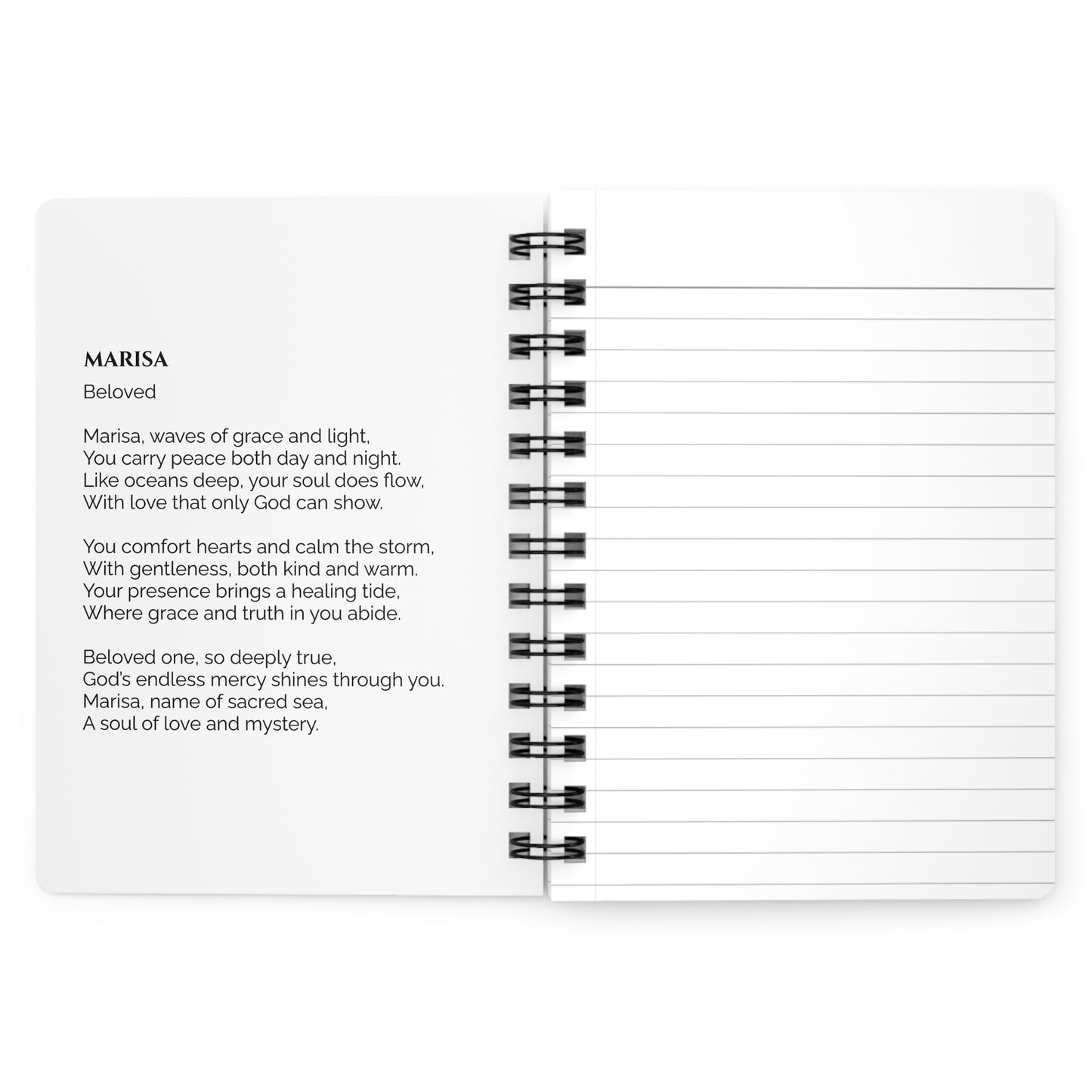 Marisa - Custom Name Meaning Journal and Poem White