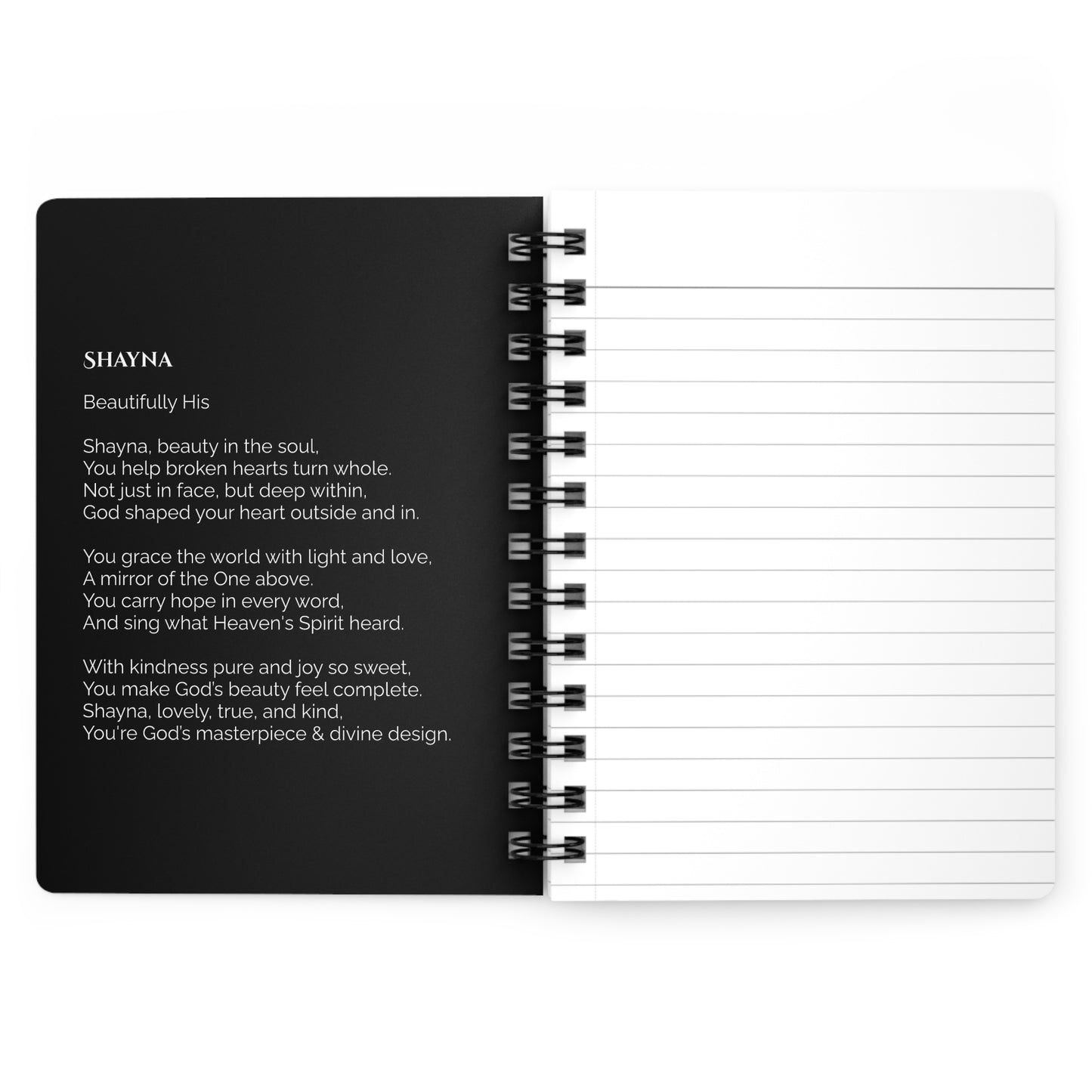Shayna - Custom Name Meaning Journal and Poem Black