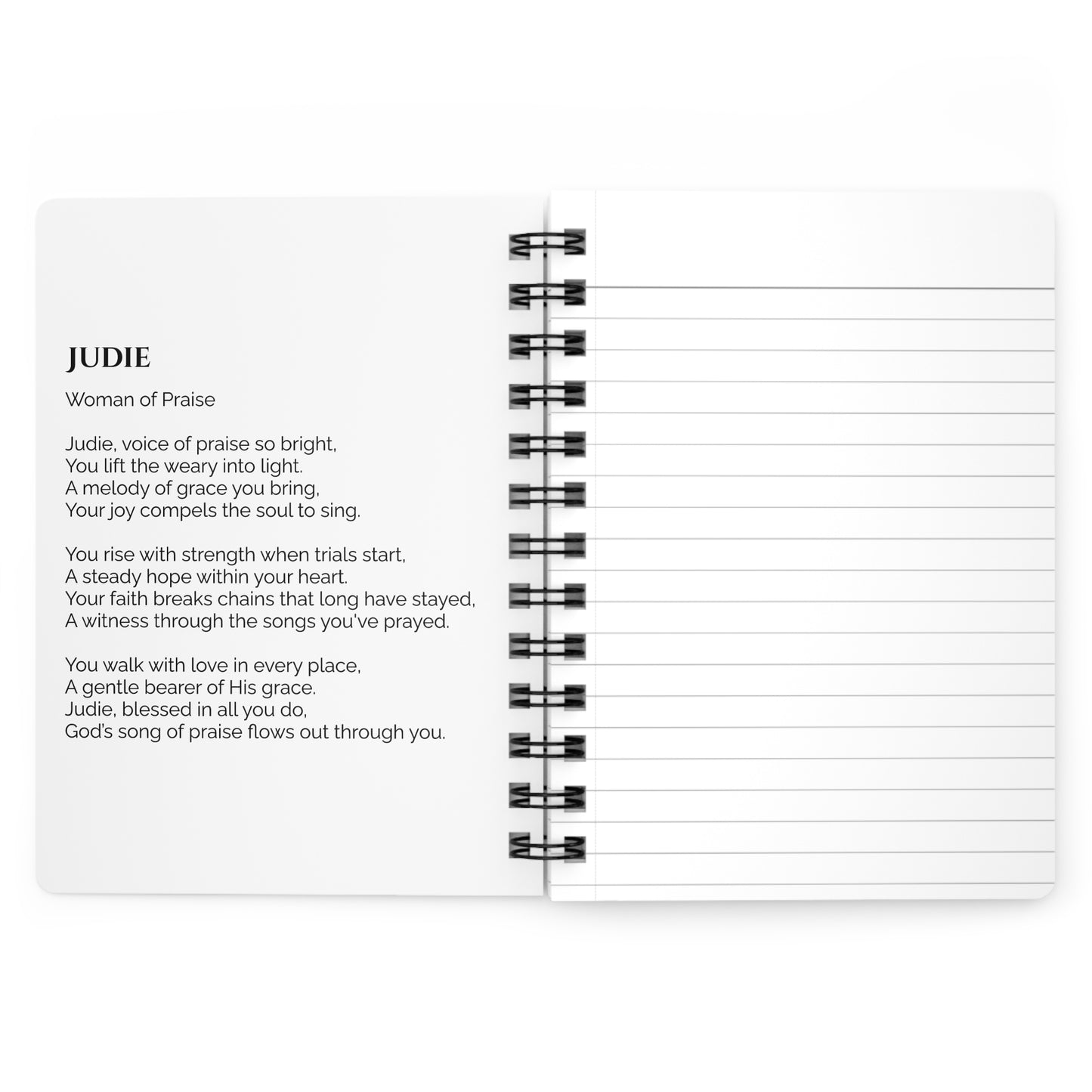 Judie - Custom Name Meaning Journal & Poem White