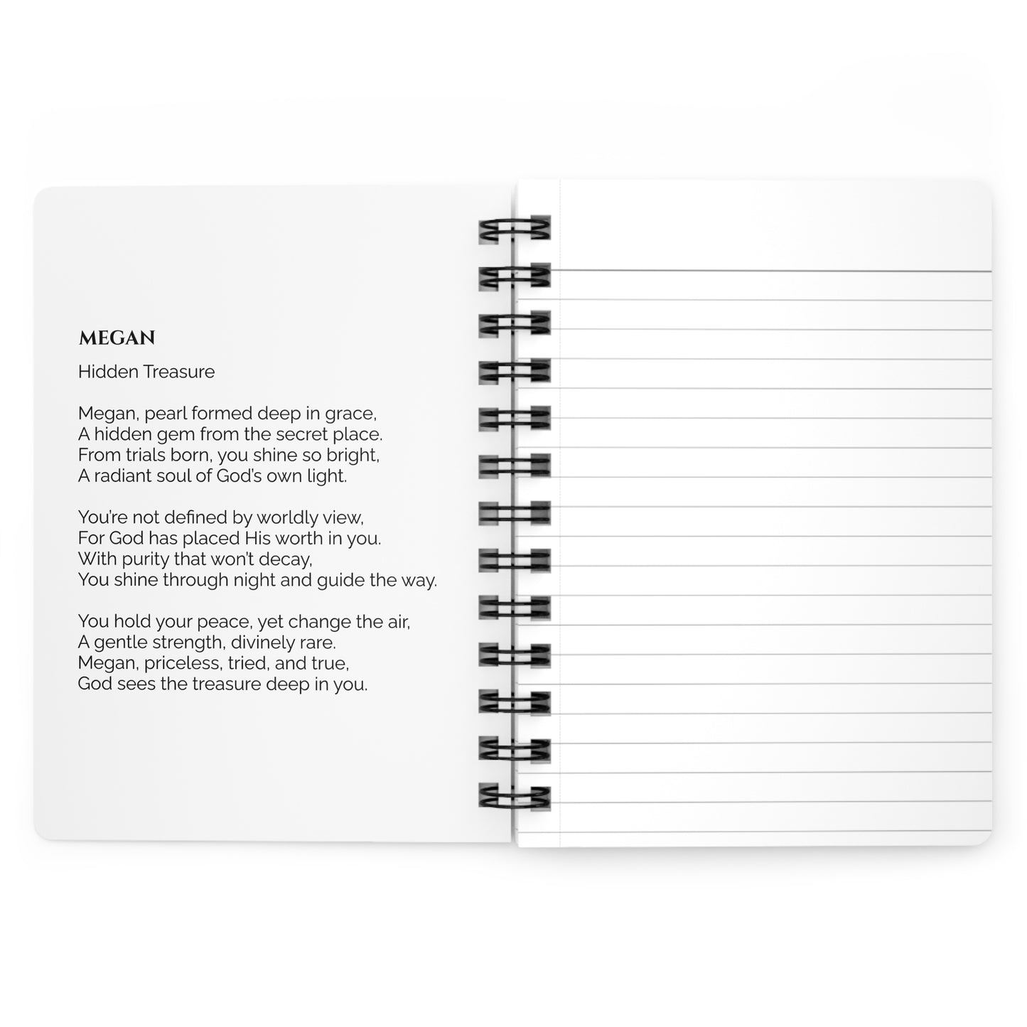 Megan - Custom Name Meaning Journal and Poem White