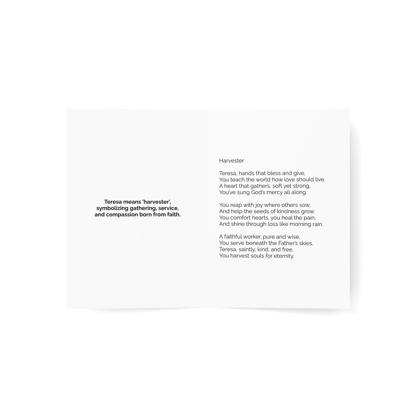 Teresa - Personalized Name Meaning Card with Poem
