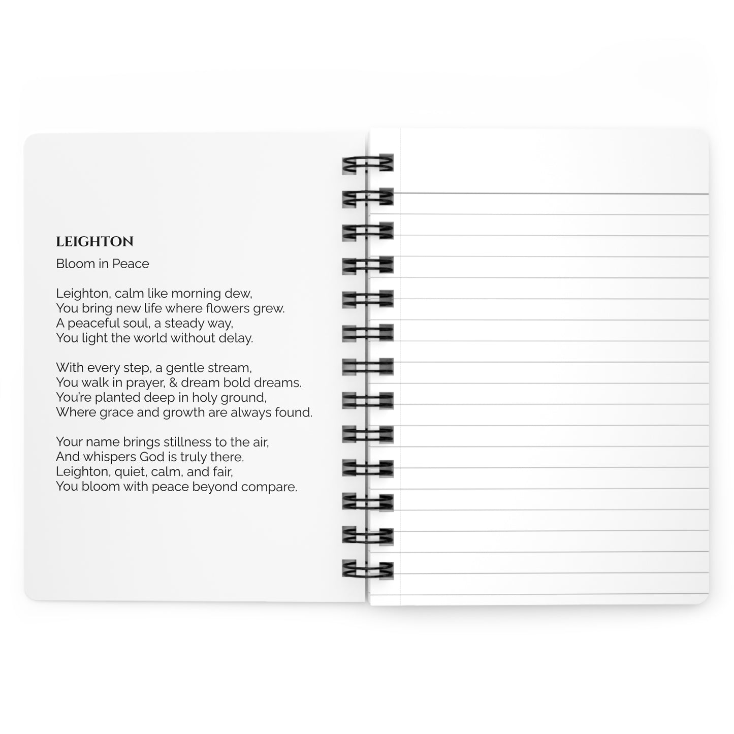 Leighton - Custom Name Meaning Journal and Poem White