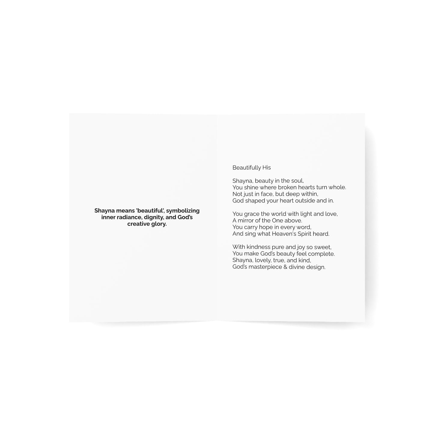 Shayna - Personalized Name Meaning Card with Poem