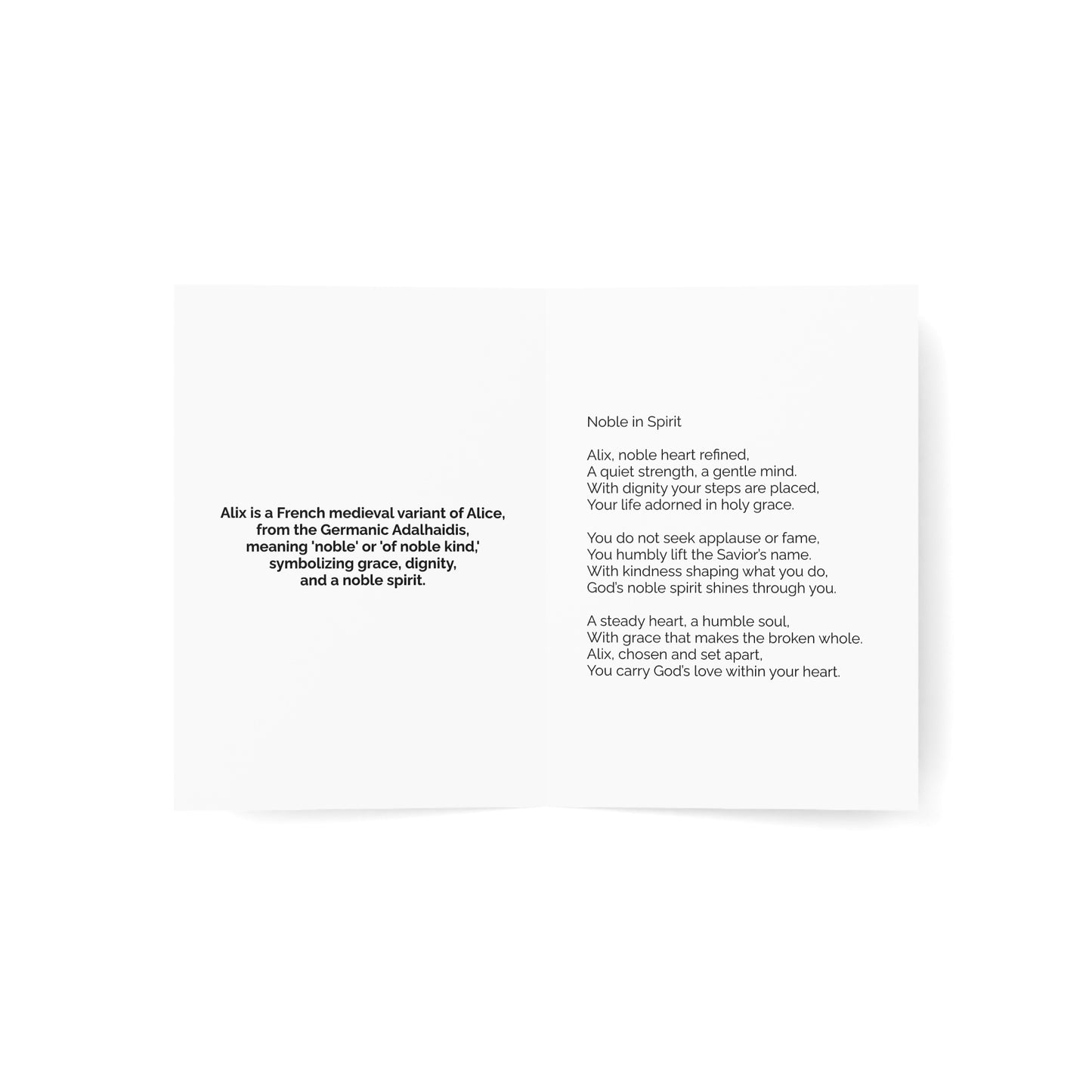 Alix - Personalized Name Meaning Card with Poem