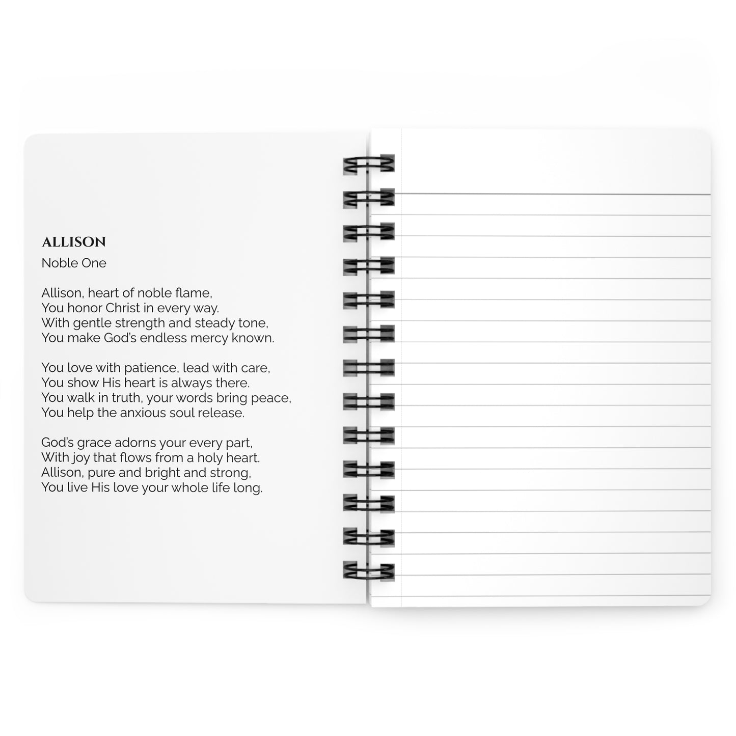 Allison - Custom Name Meaning Journal and Poem White