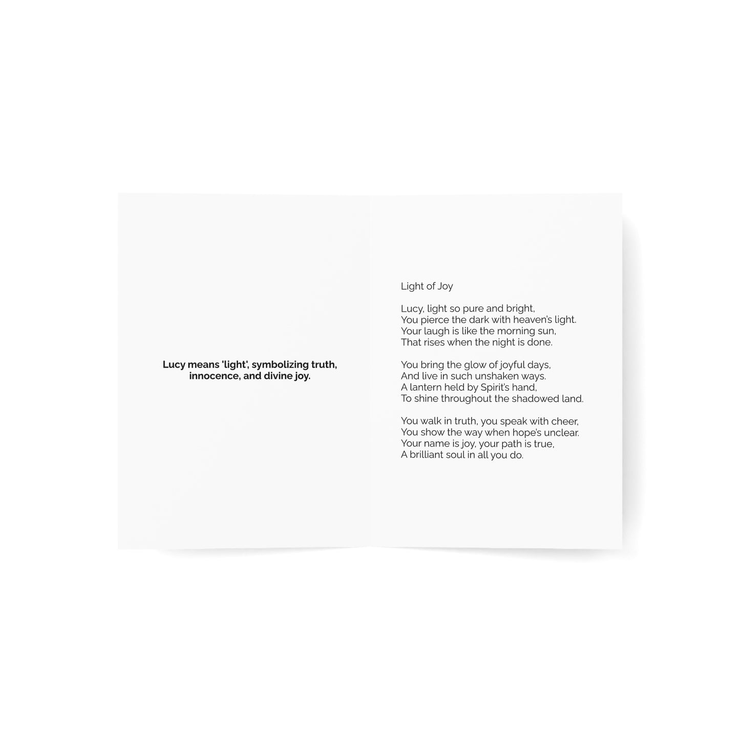 Lucy - Personalized Name Meaning Card with Poem