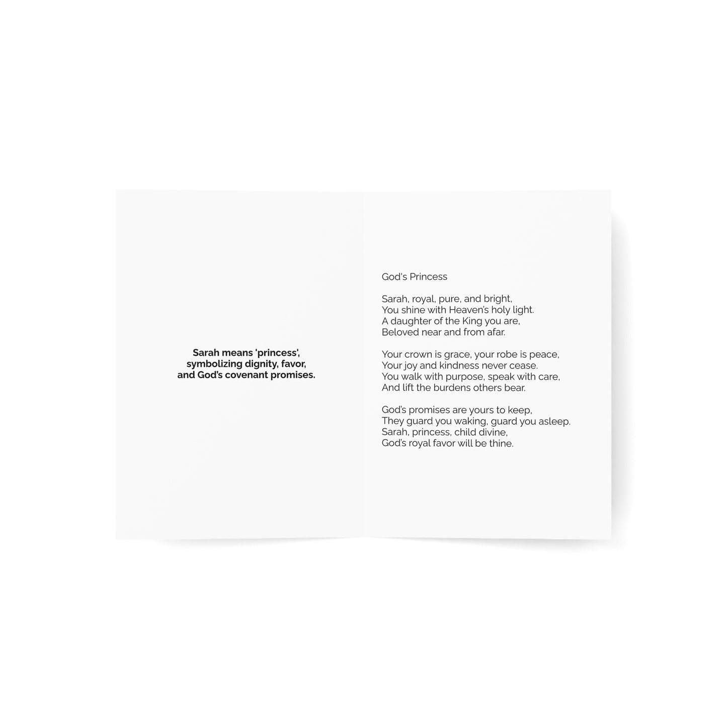Sarah - Personalized Name Meaning Card with Poem