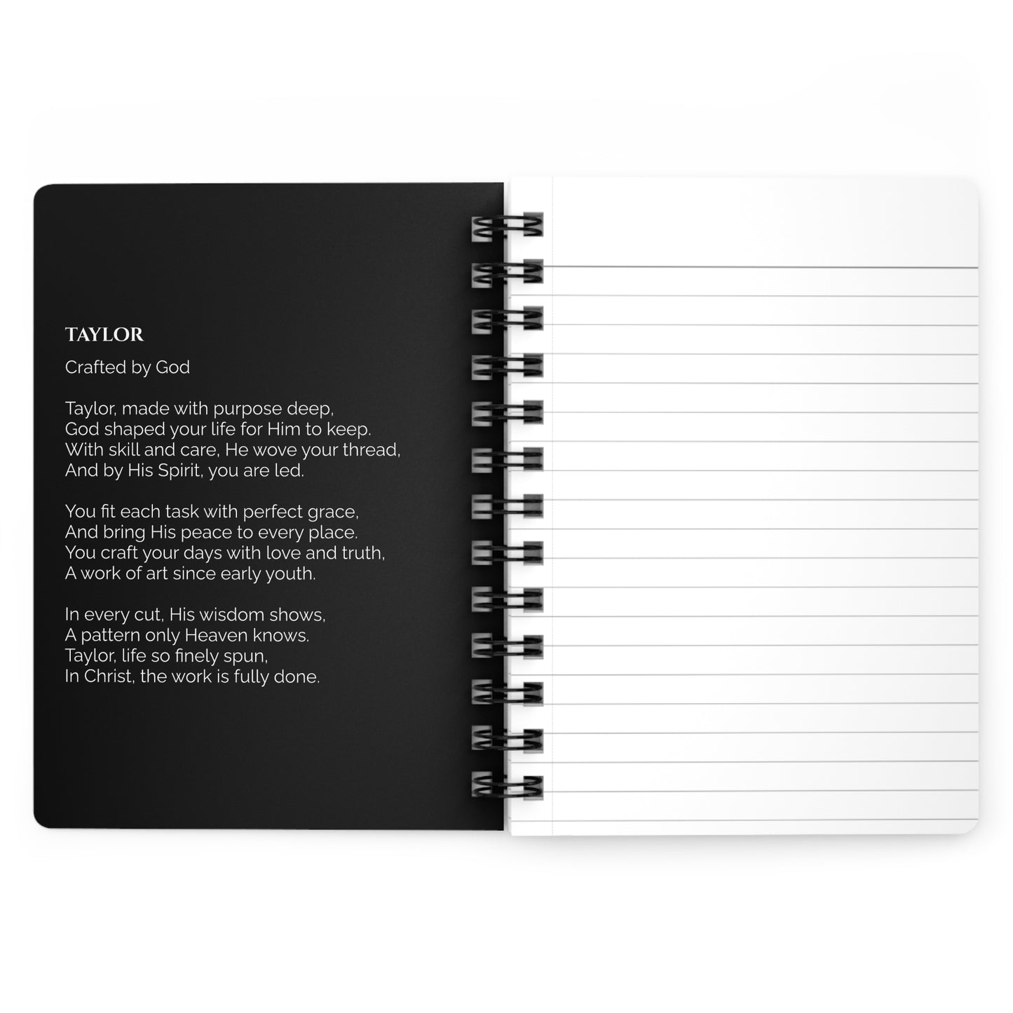 Taylor - Custom Name Meaning Journal and Poem Black