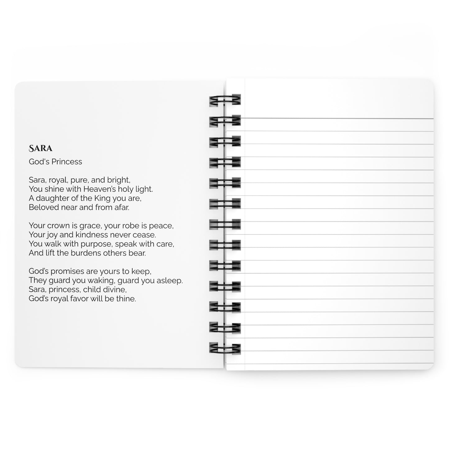 Sara - Custom Name Meaning Journal and Poem White