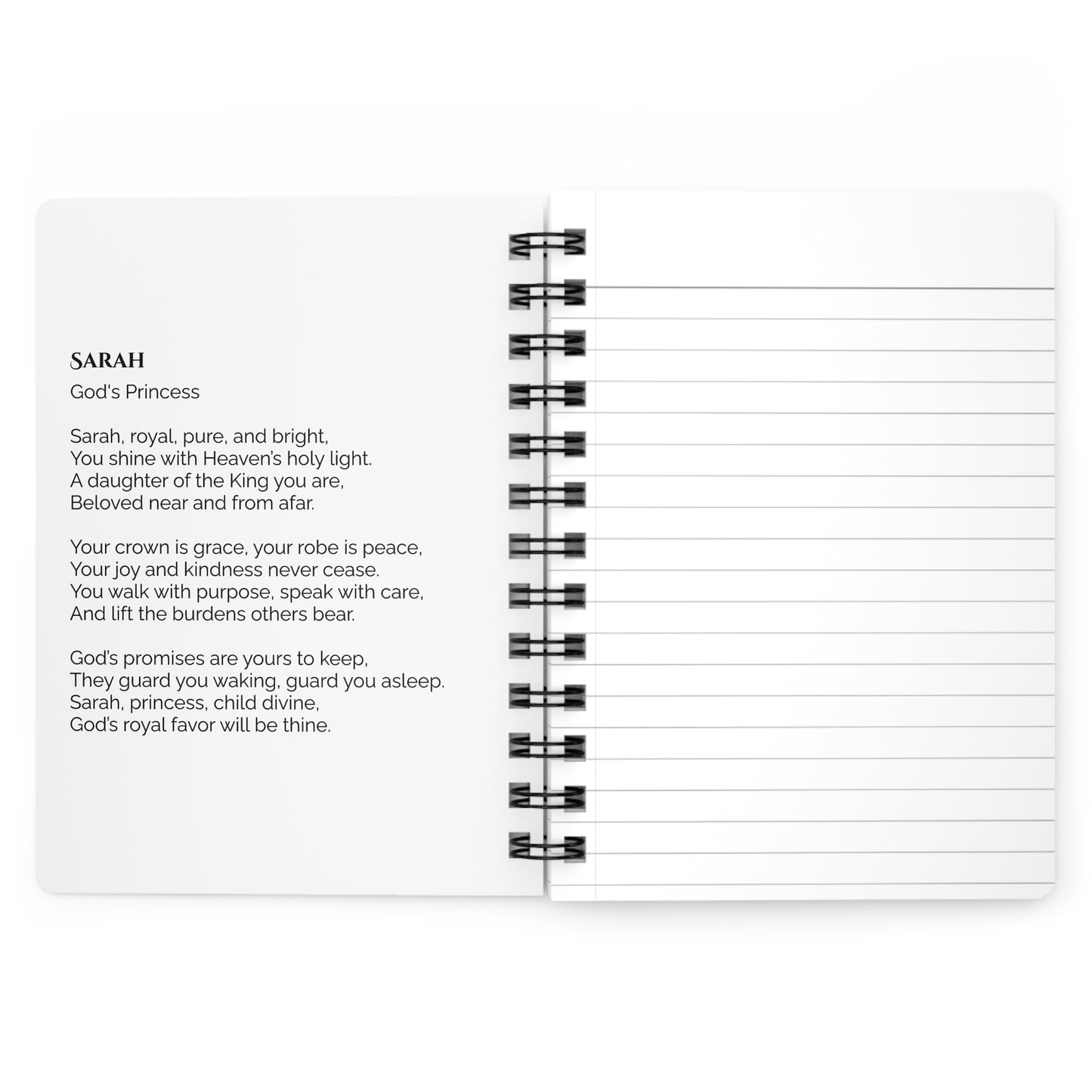 Sarah - Custom Name Meaning Journal and Poem White