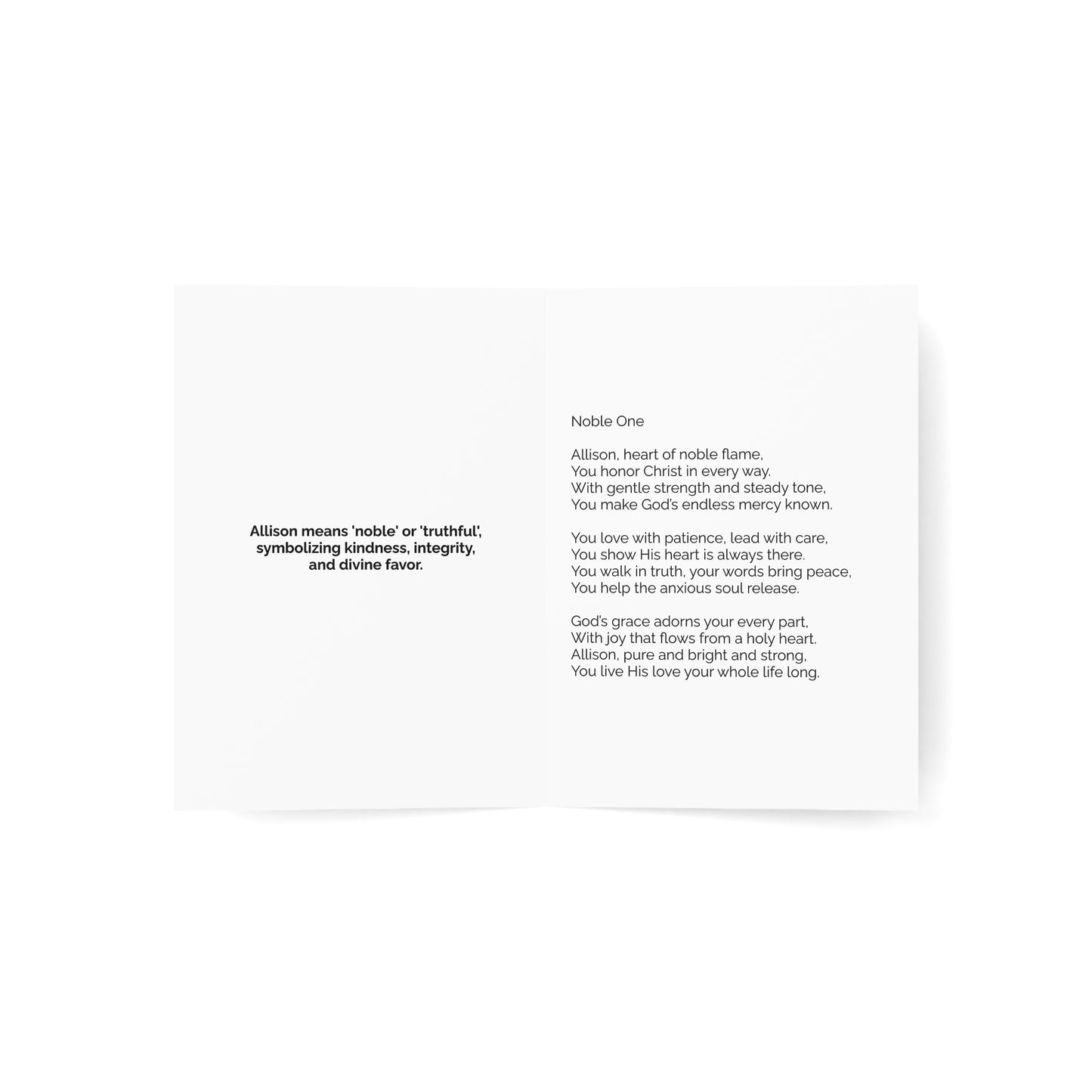 Allison - Personalized Name Meaning Card with Poem