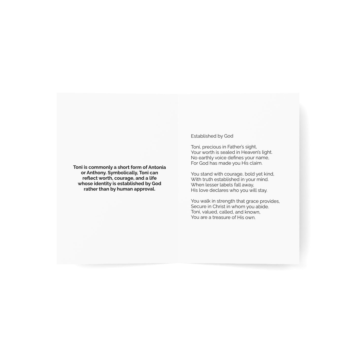 Toni - Personalized Name Meaning Card with Poem