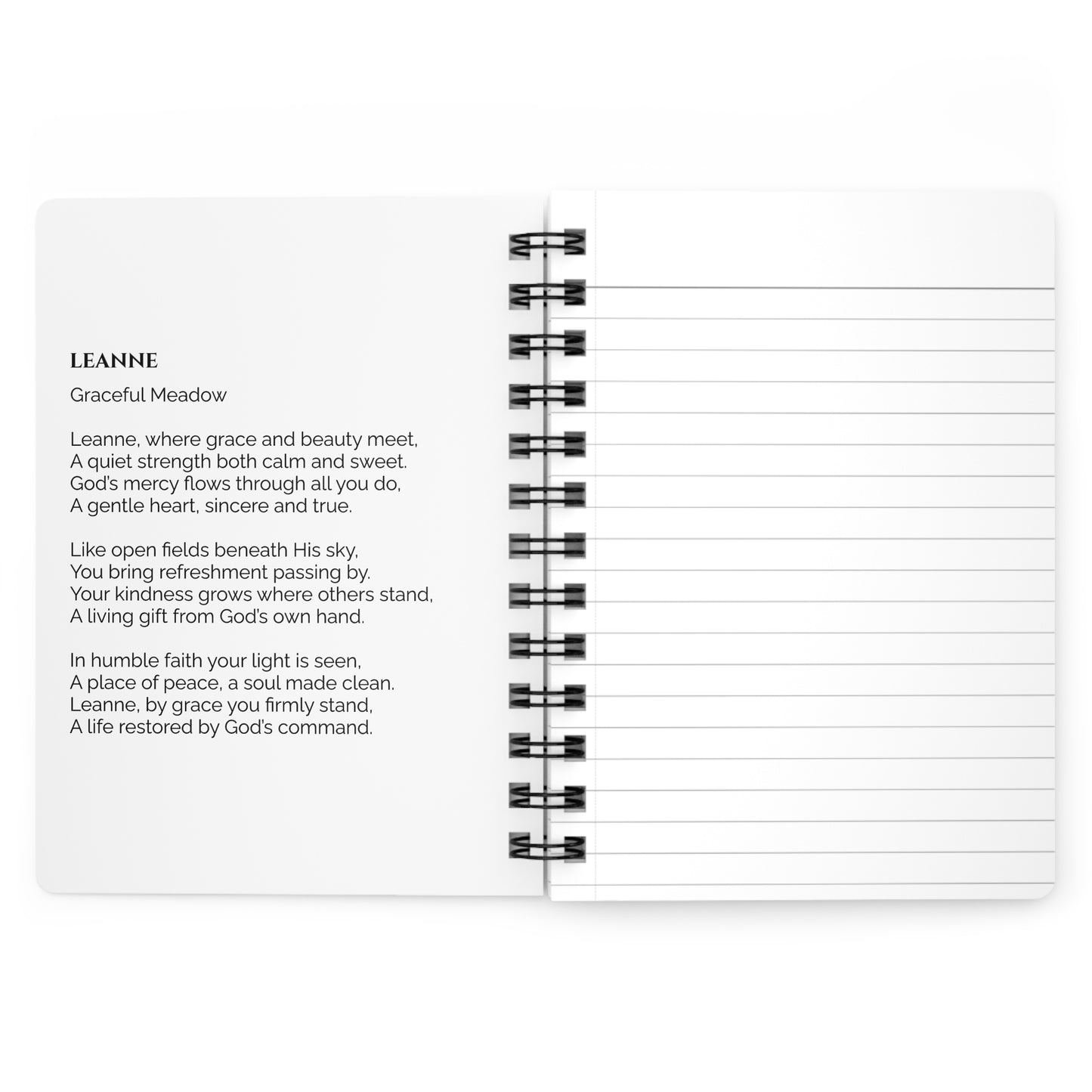 Leanne - Custom Name Meaning Journal and Poem White