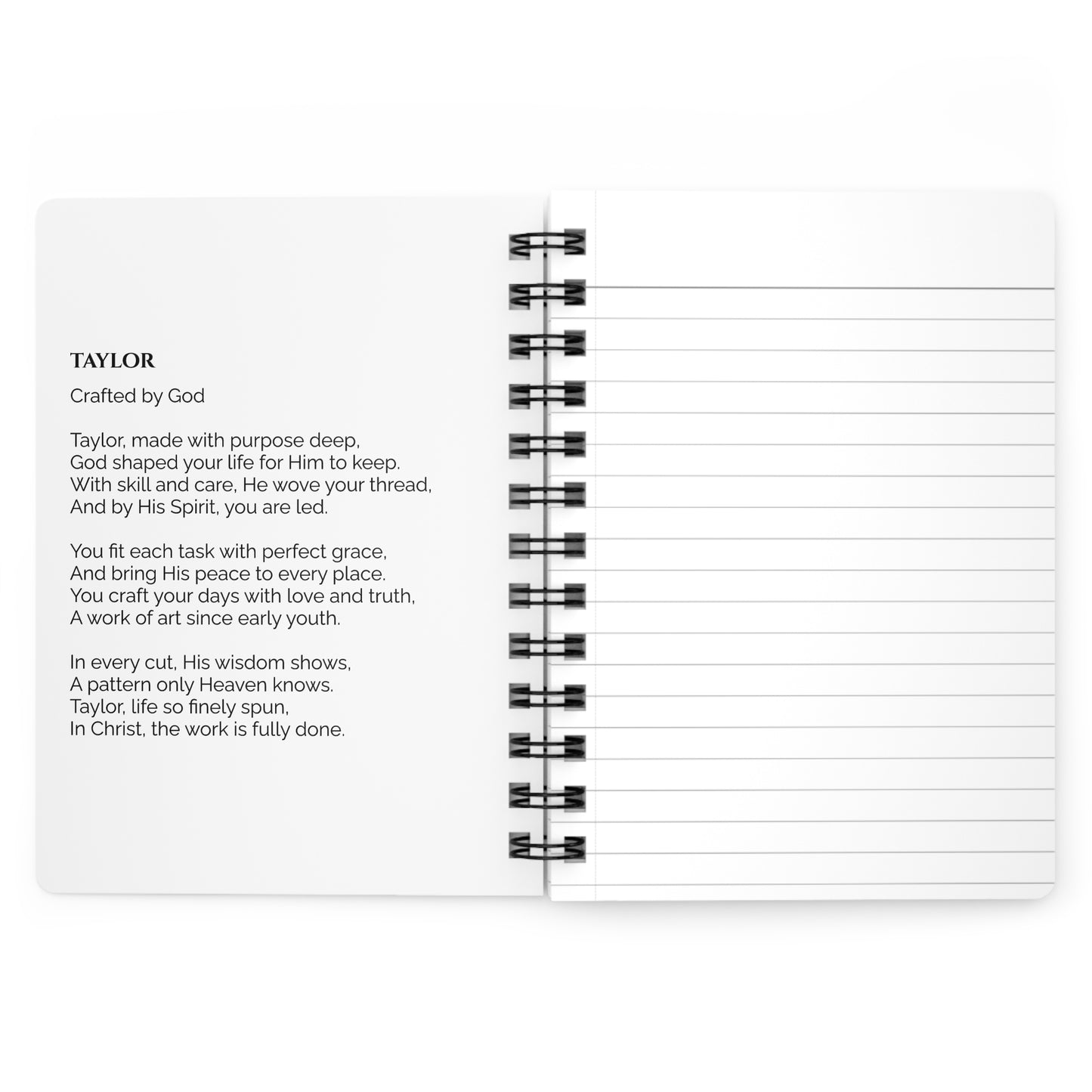 Taylor - Custom Name Meaning Journal and Poem White