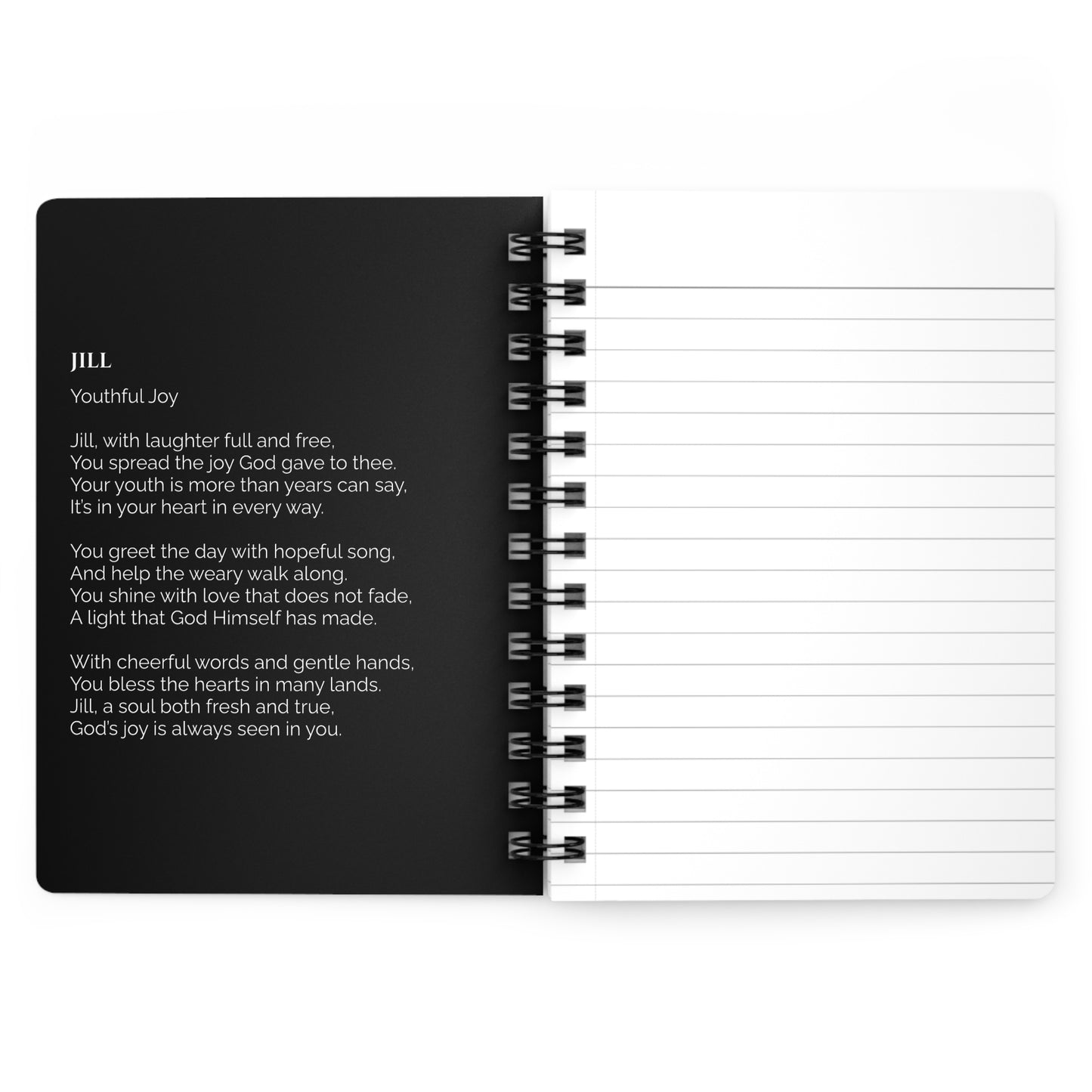 Jill - Custom Name Meaning Journal and Poem Black
