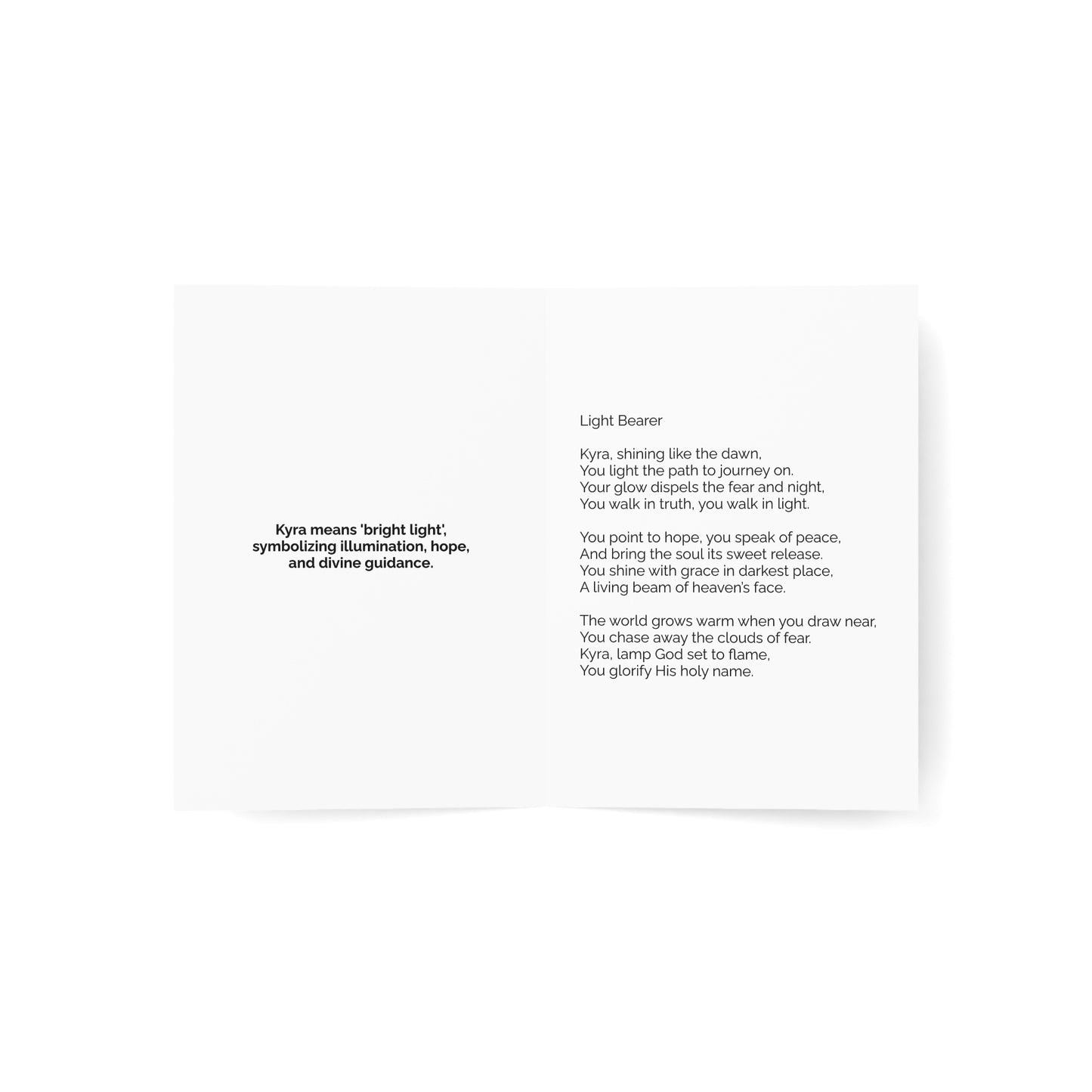 Kyra - Personalized Name Meaning Card with Poem