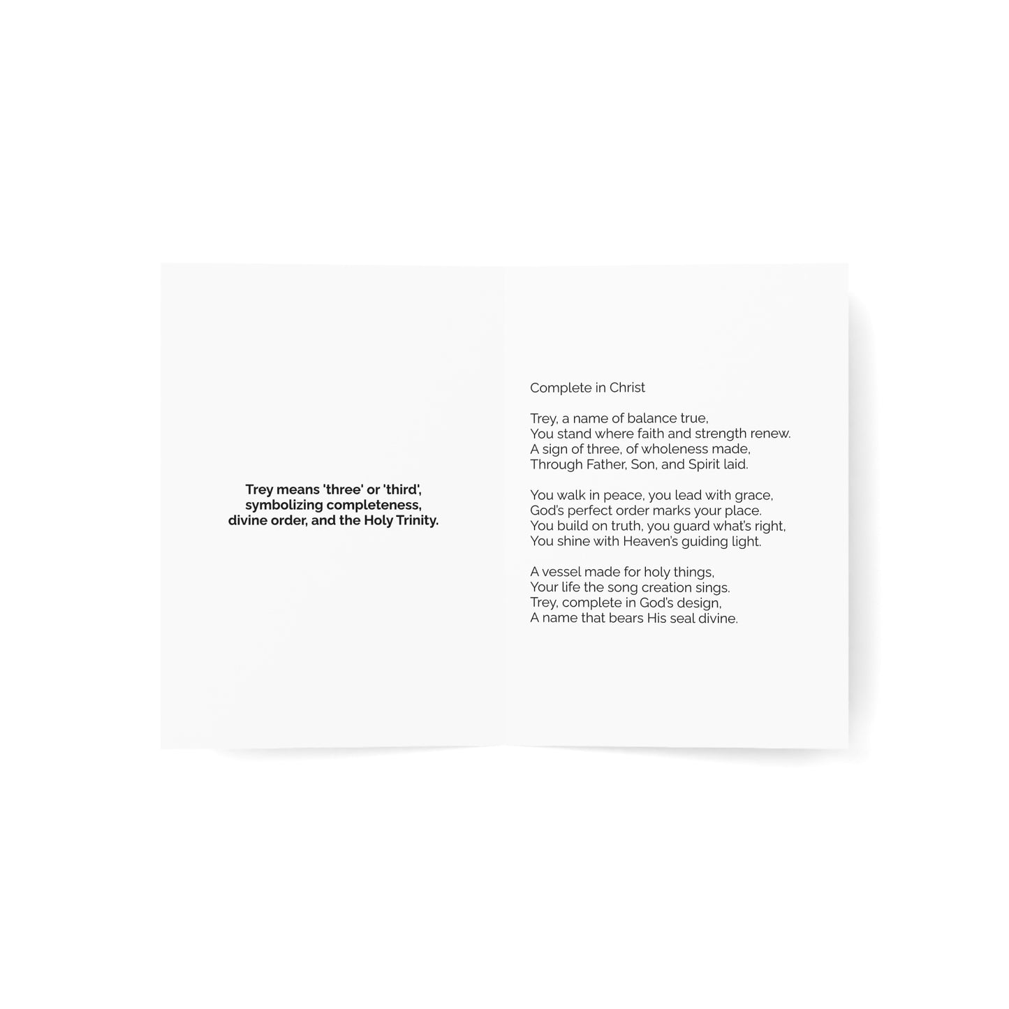 Trey - Personalized Name Meaning Card with Poem