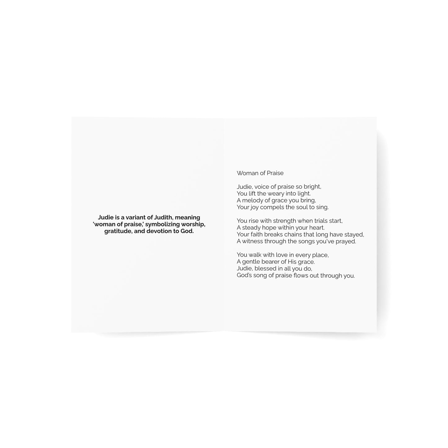 Judie - Personalized Name Meaning Card with Poem