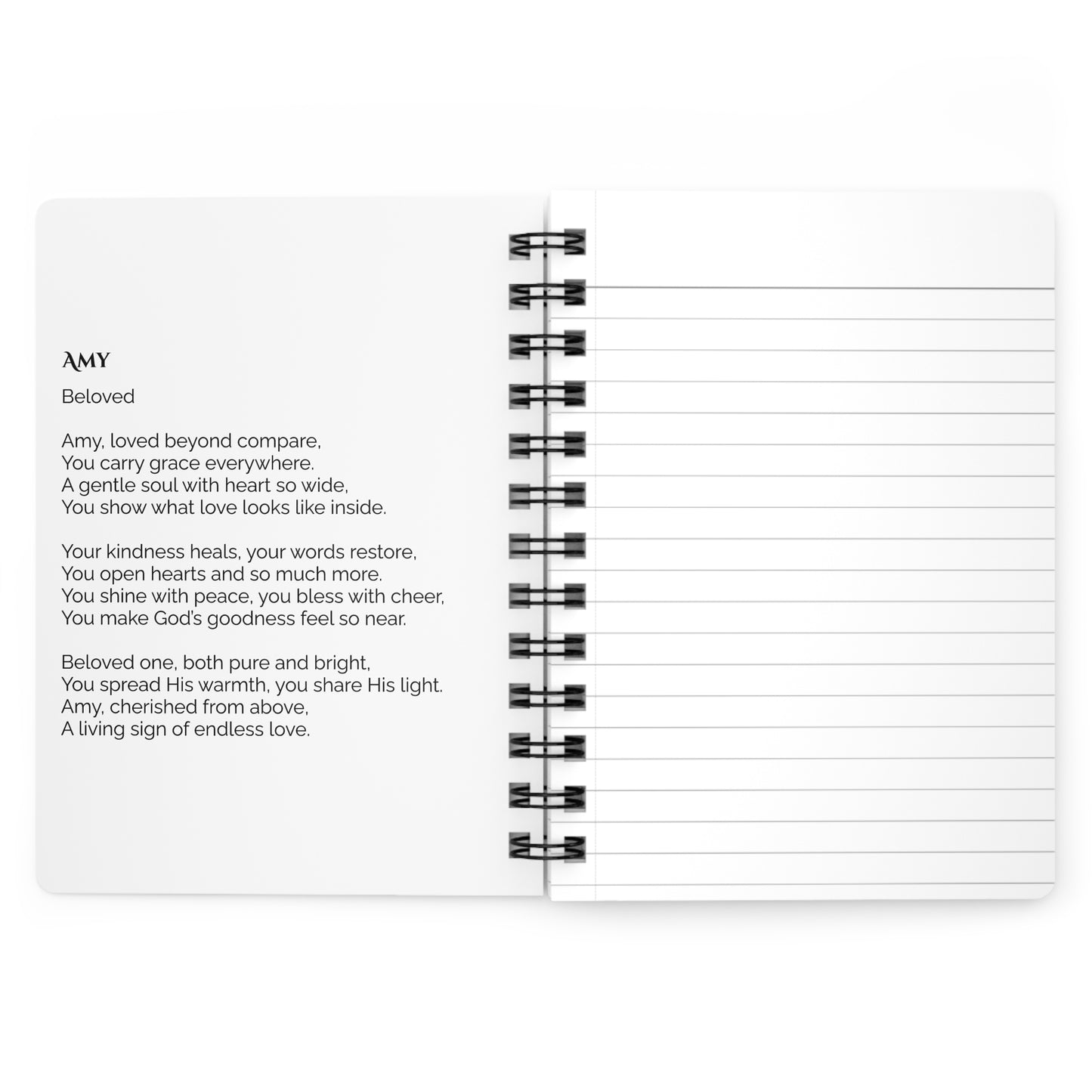 Amy - Custom Name Meaning Journal and Poem White