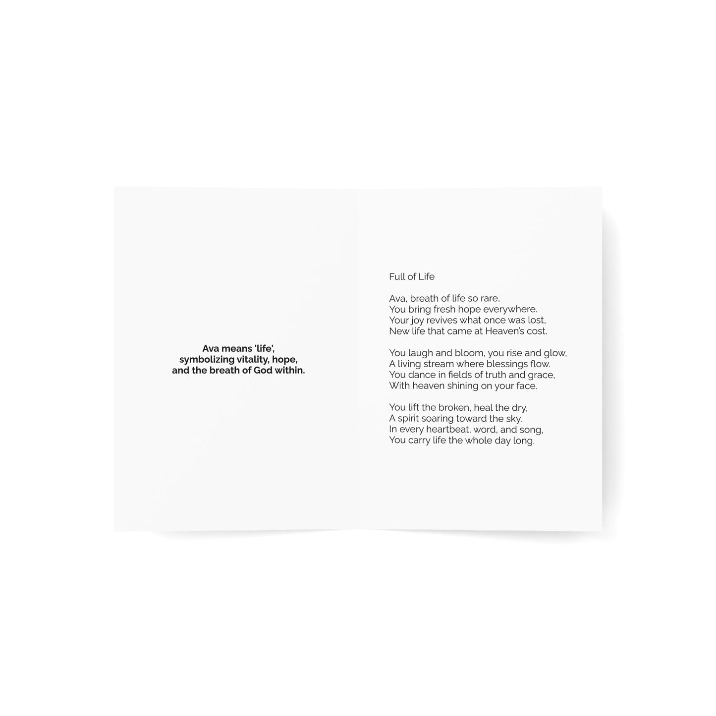 Ava - Personalized Name Meaning Card with Poem