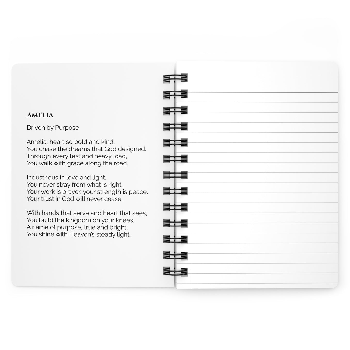 Amelia - Custom Name Meaning Journal and Poem White