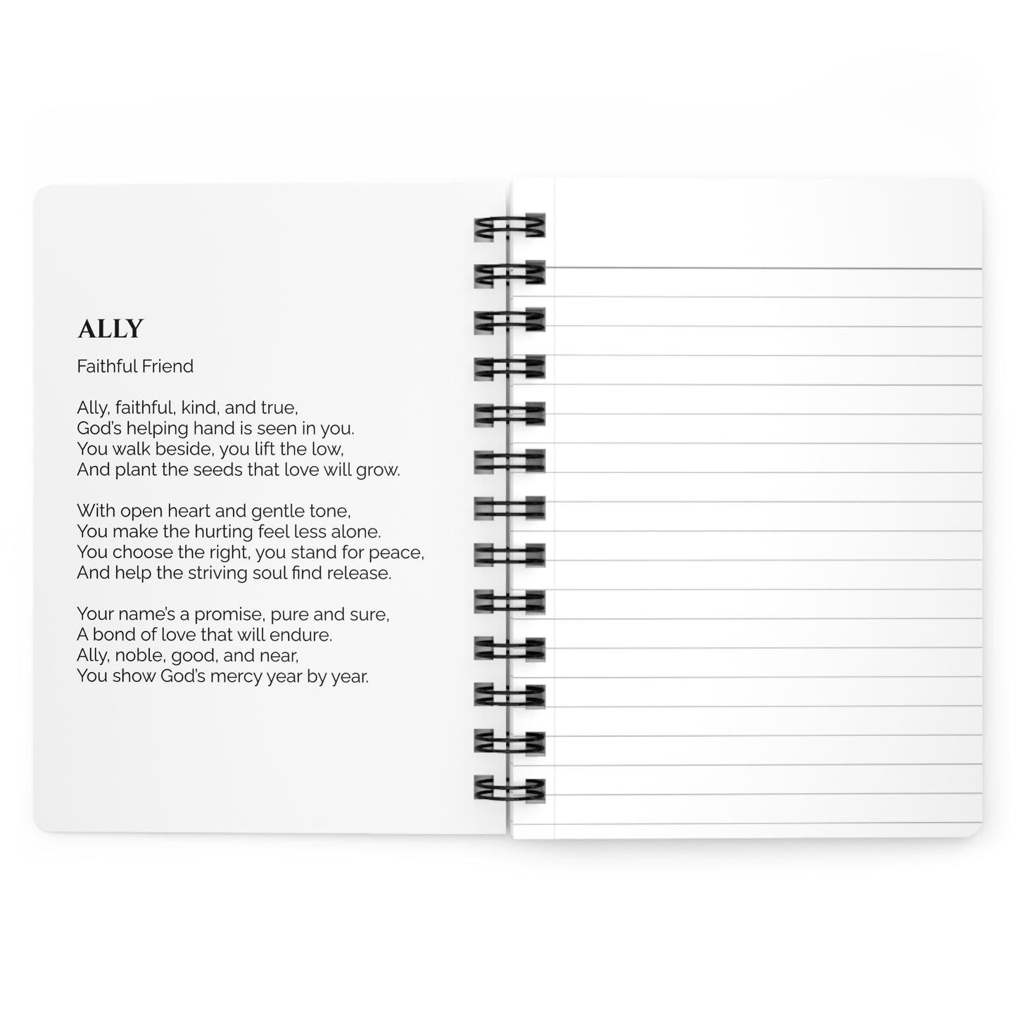 Ally - Custom Name Meaning Journal & Poem White