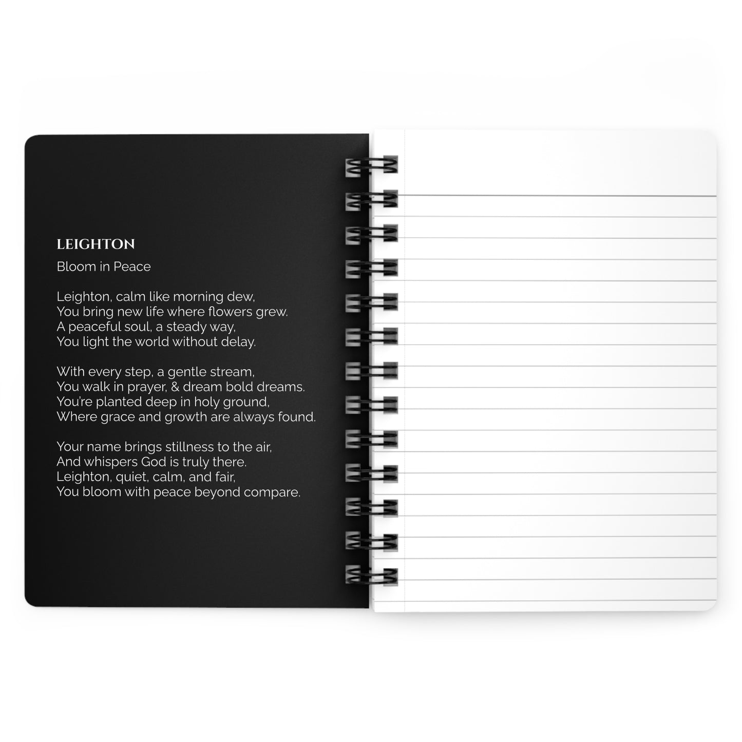 Leighton - Custom Name Meaning Journal and Poem Black