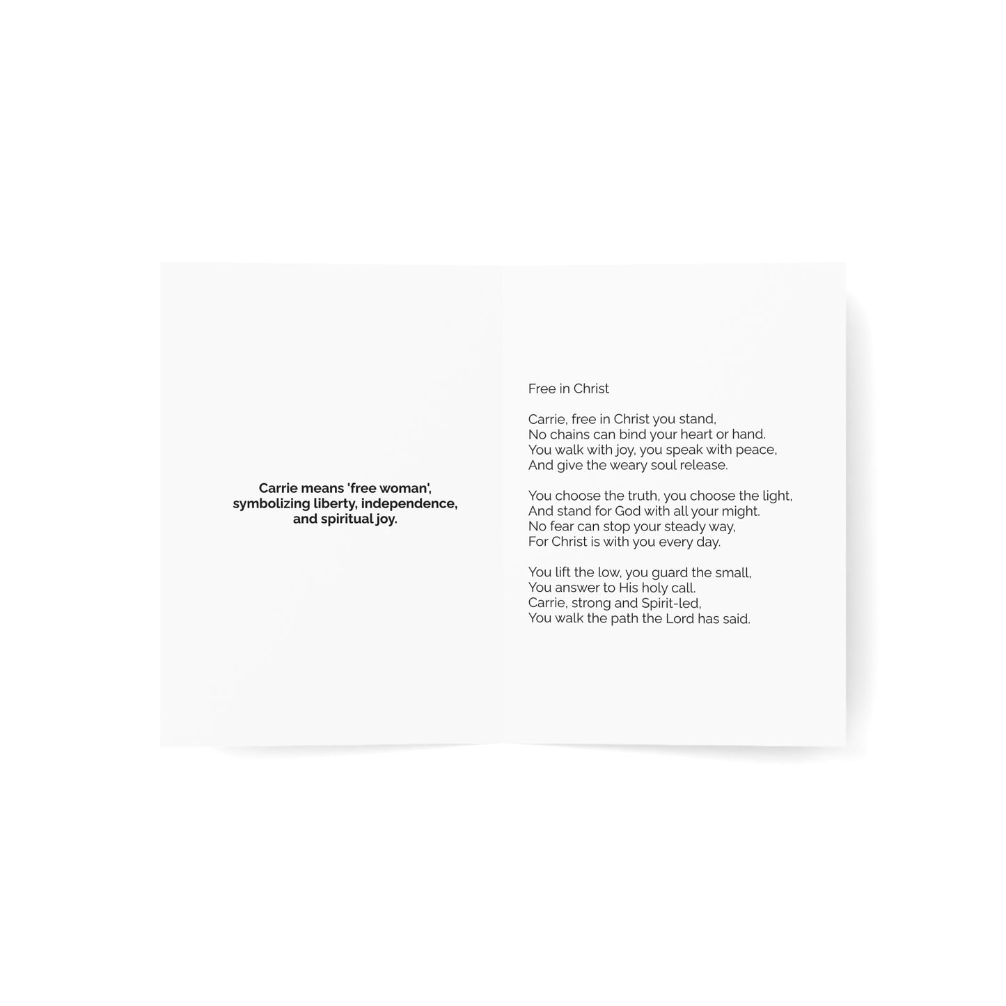 Carrie - Personalized Name Meaning Card with Poem