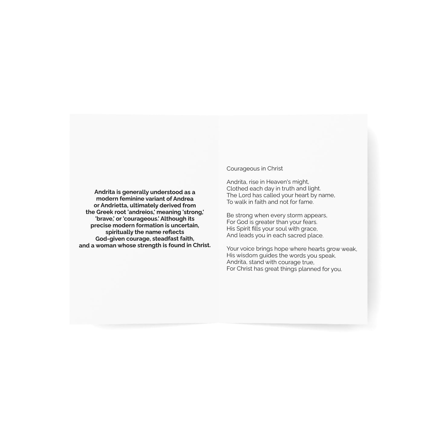 Andrita - Personalized Name Meaning Card with Poem