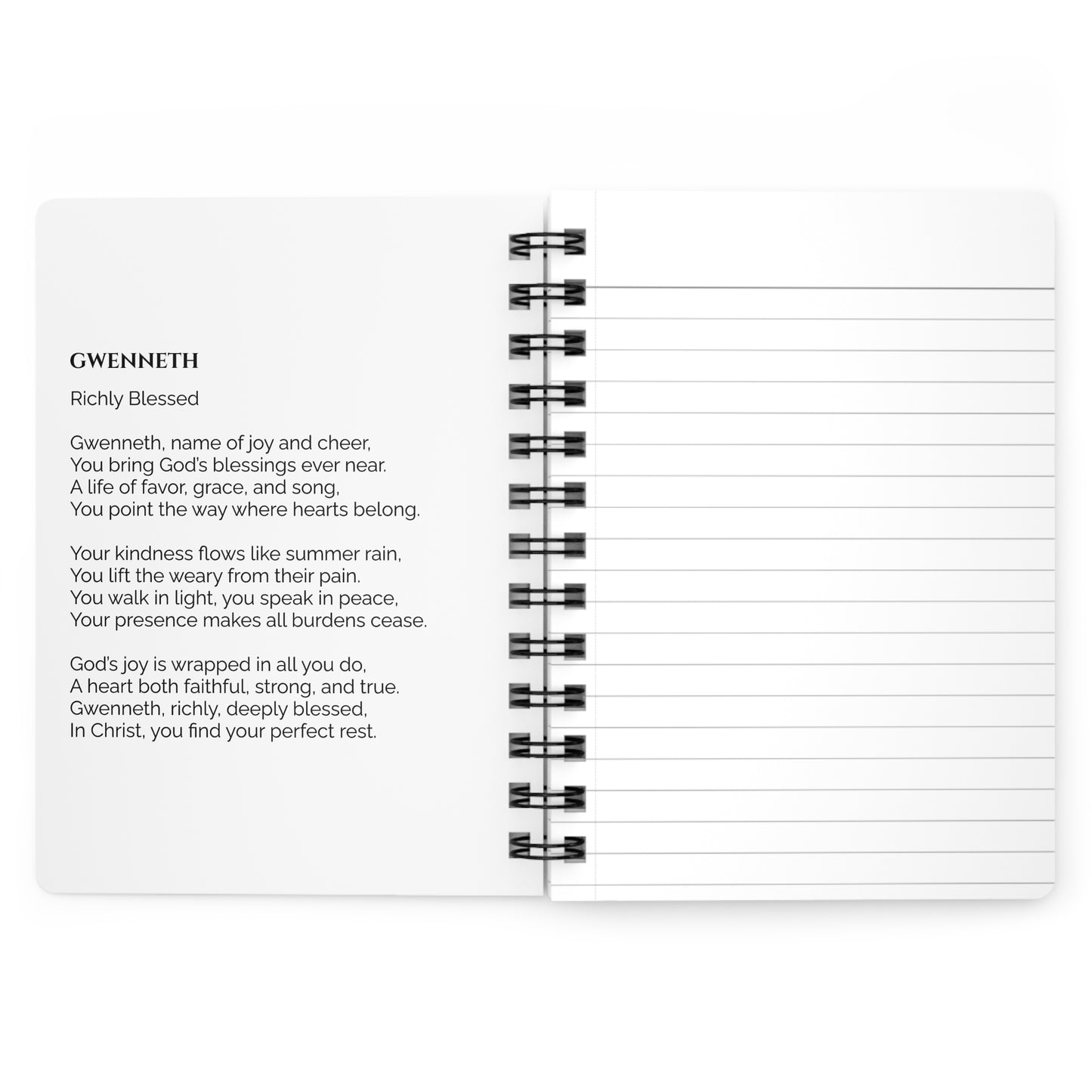 Gwenneth - Custom Name Meaning Journal and Poem White
