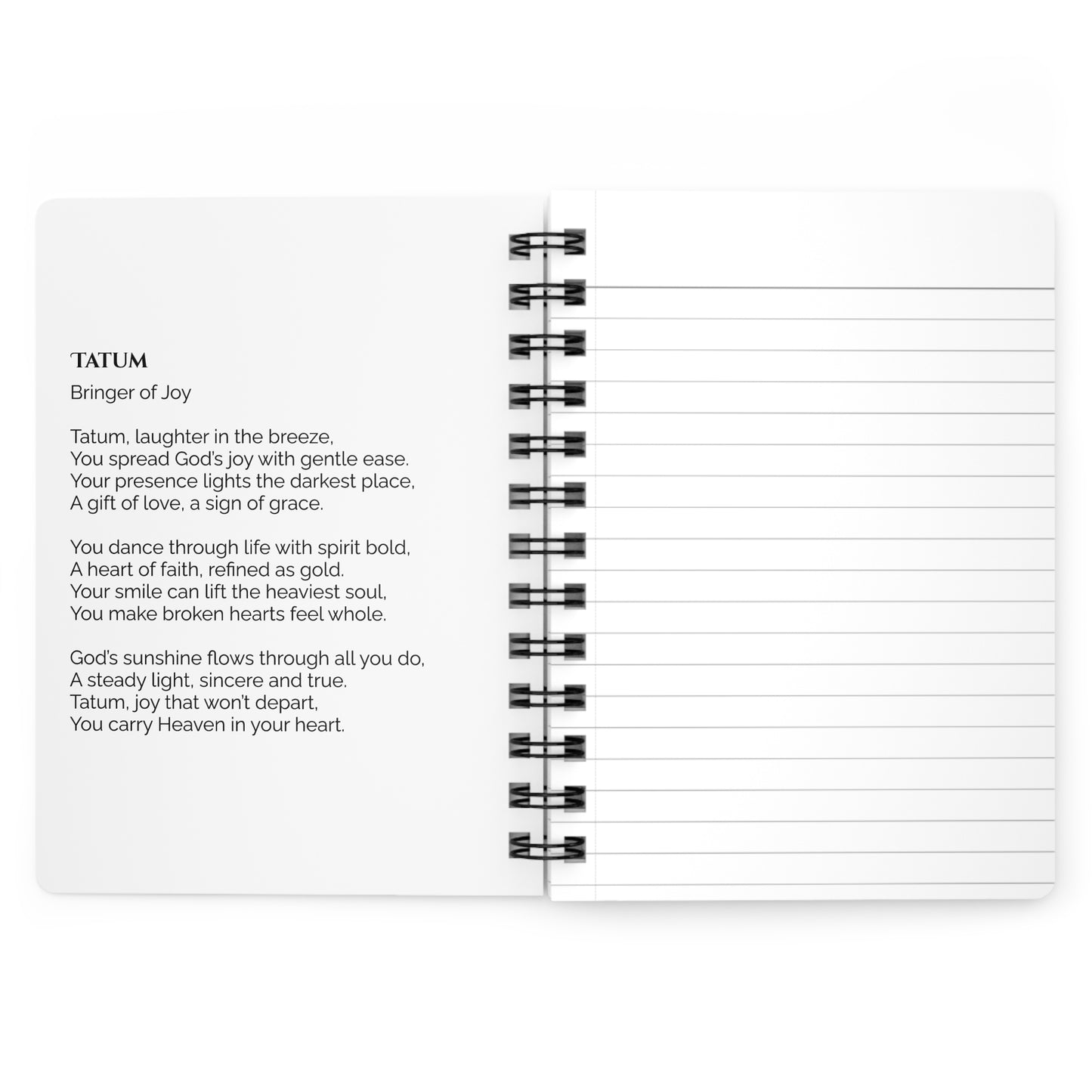 Tatum - Custom Name Meaning Journal and Poem White