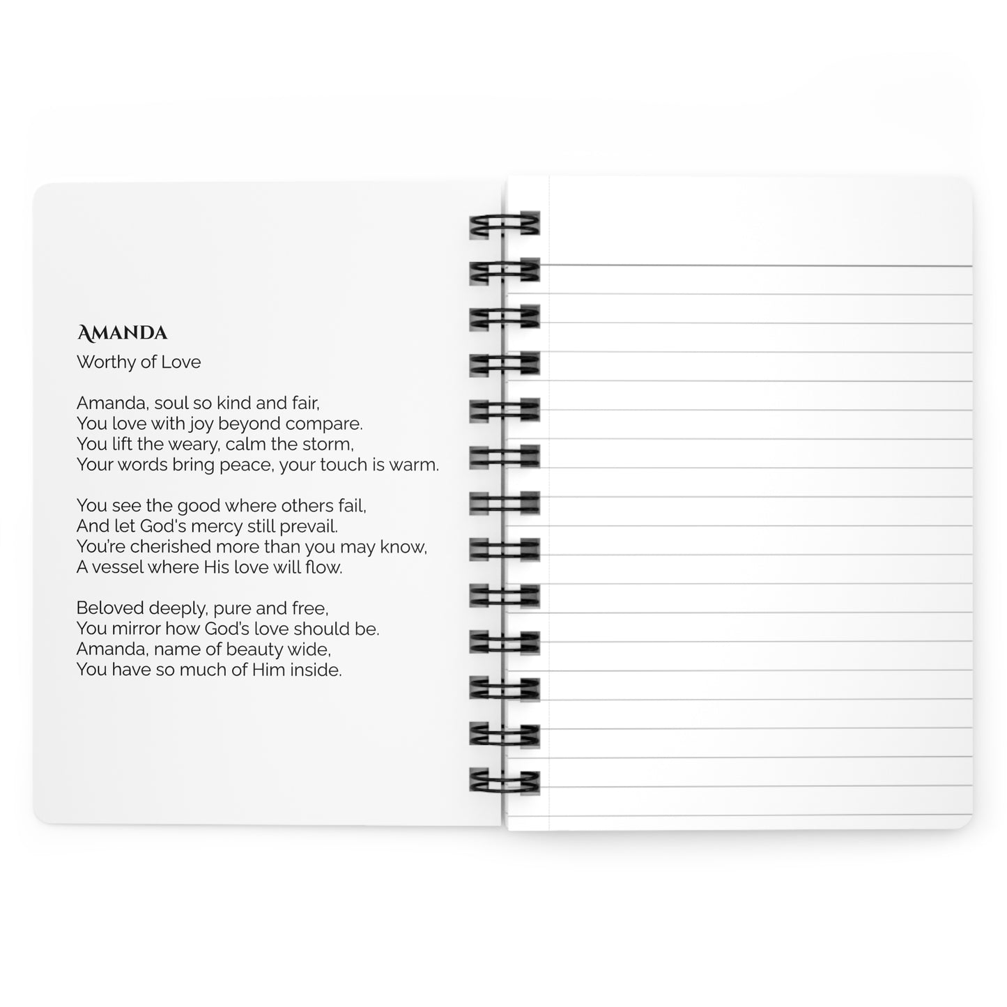 Amanda - Custom Name Meaning Journal and Poem White