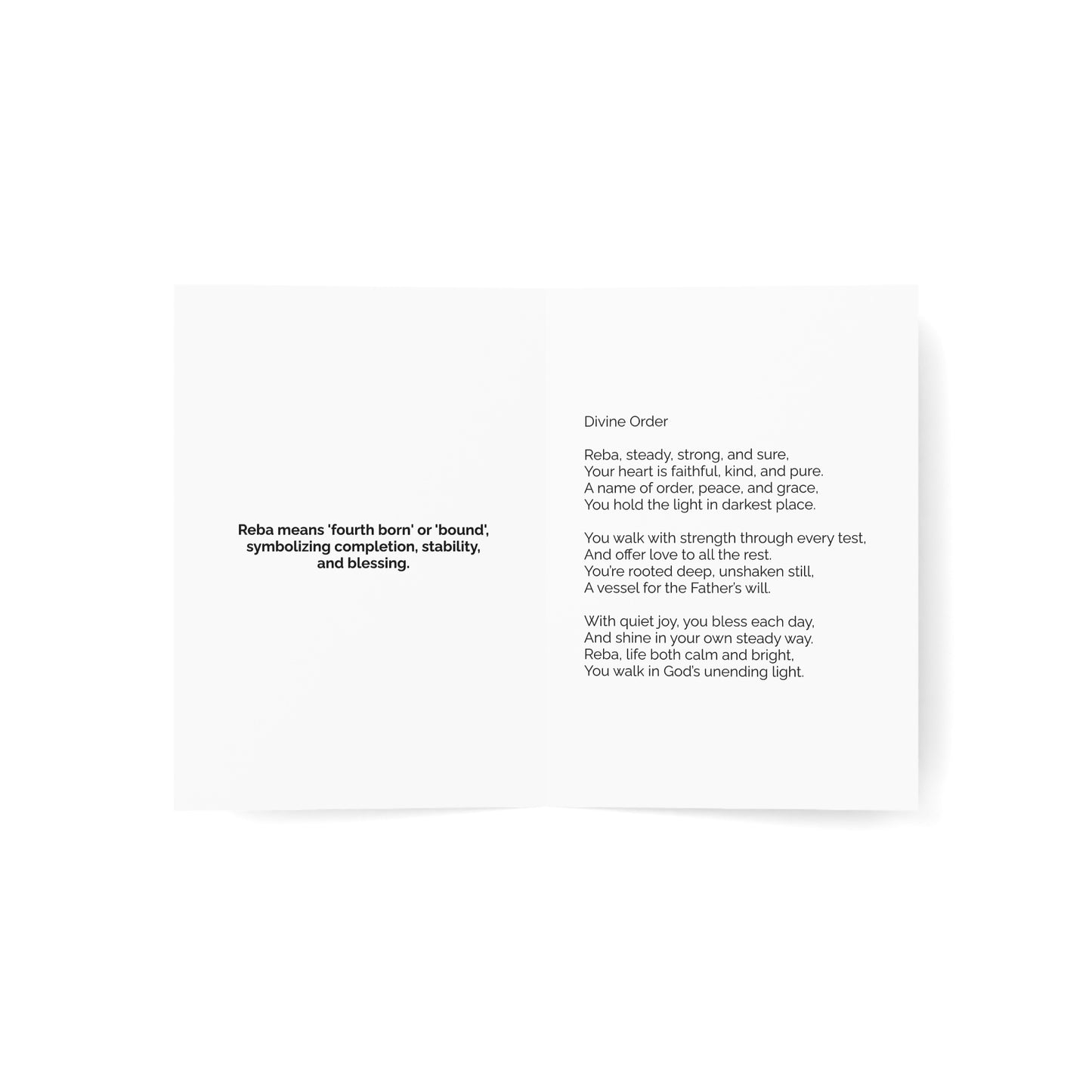 Reba - Personalized Name Meaning Card with Poem