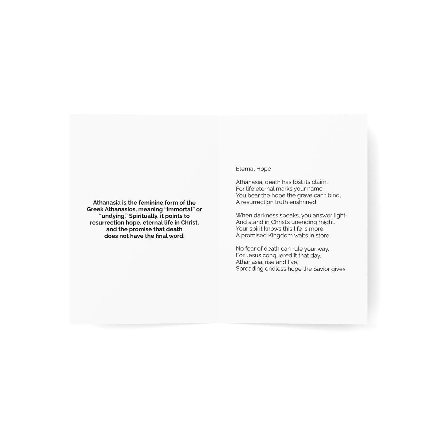 Athanasia - Personalized Name Meaning Card with Poem