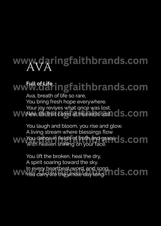 Ava - Custom Name Meaning Poem - Digital Download
