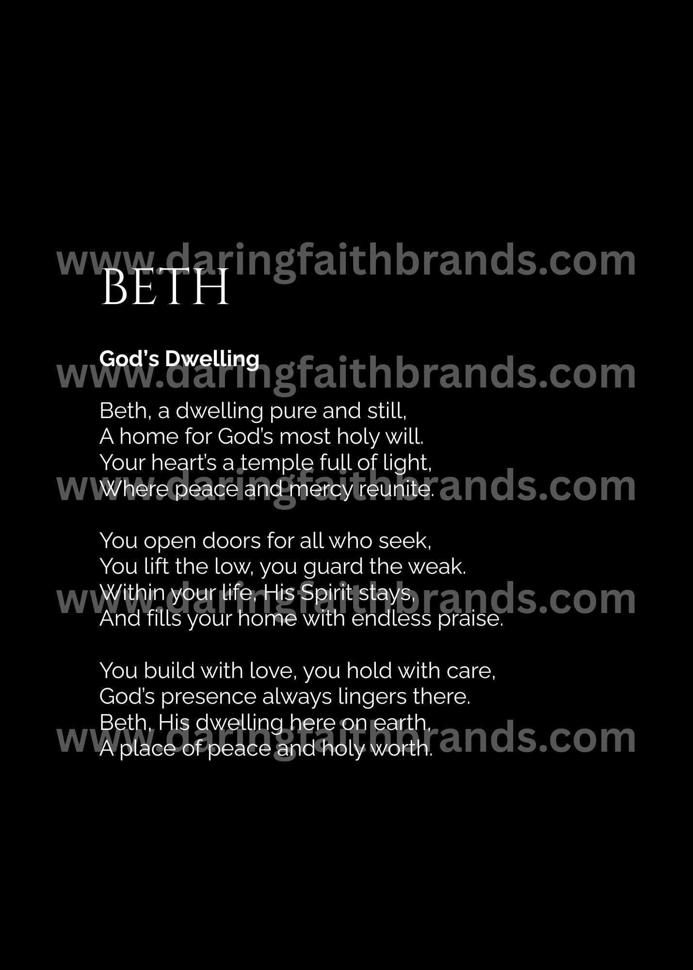 Beth - Custom Name Meaning Poem - Digital Download