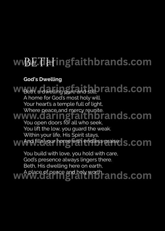 Beth - Custom Name Meaning Poem - Digital Download