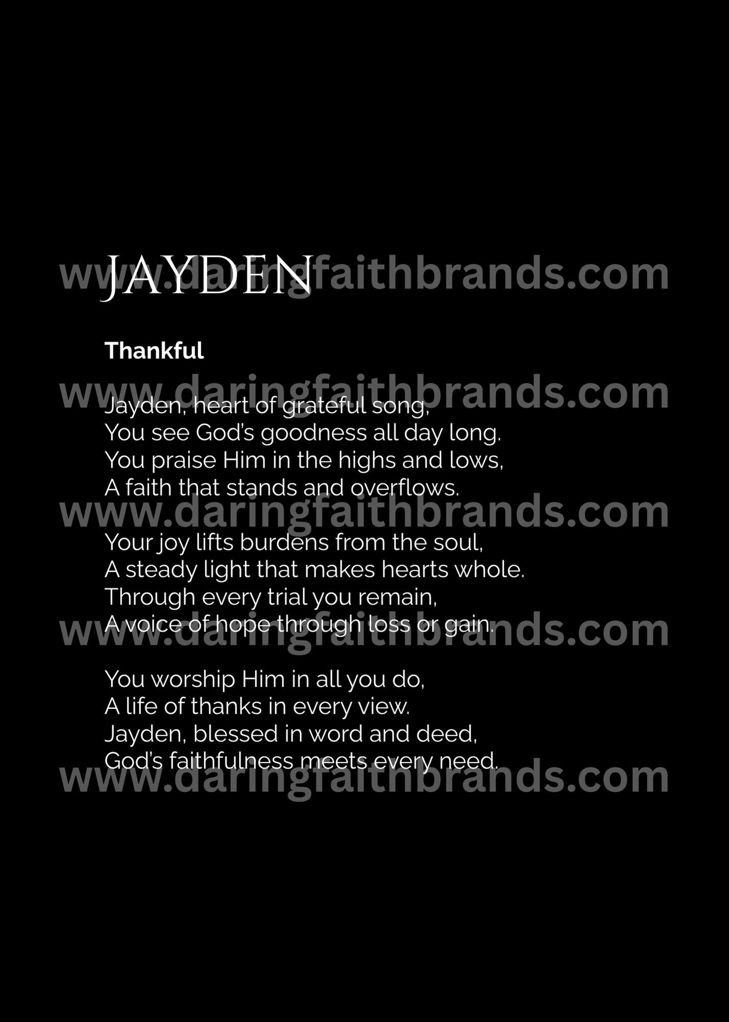 Jayden - Custom Name Meaning Poem - Digital Download