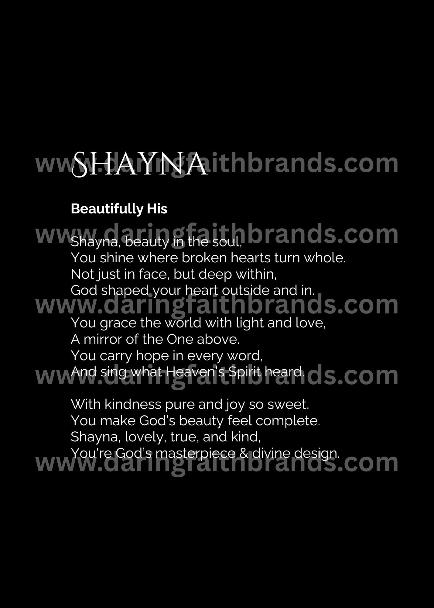 Shayna - Custom Name Meaning Poem - Digital Download