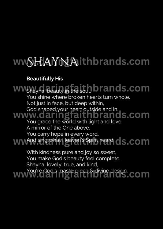 Shayna - Custom Name Meaning Poem - Digital Download