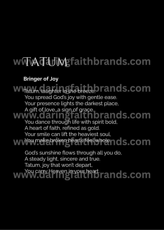Tatum - Custom Name Meaning Poem - Digital Download